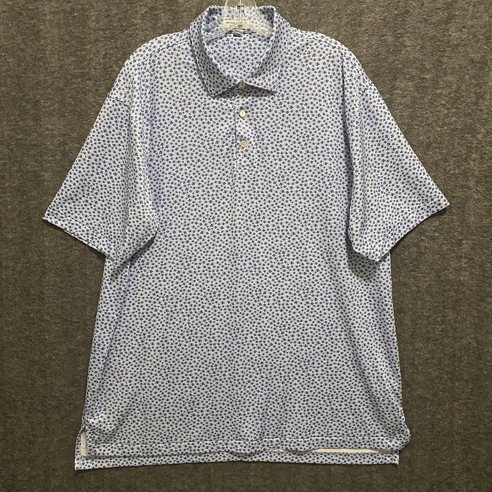 Peter Millar Summer Comfort Golf Polo‎ Shirt Mens XL Blue Fish All Over Print